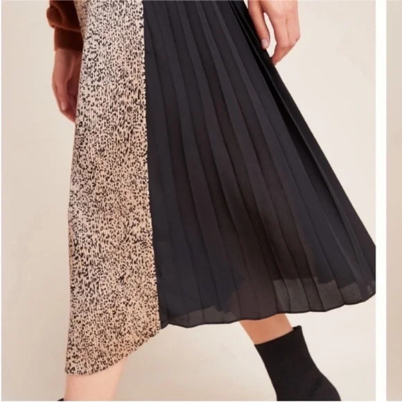 NEW Current Air for Anthropologie Leopard Pleated Midi Skirt Size Large